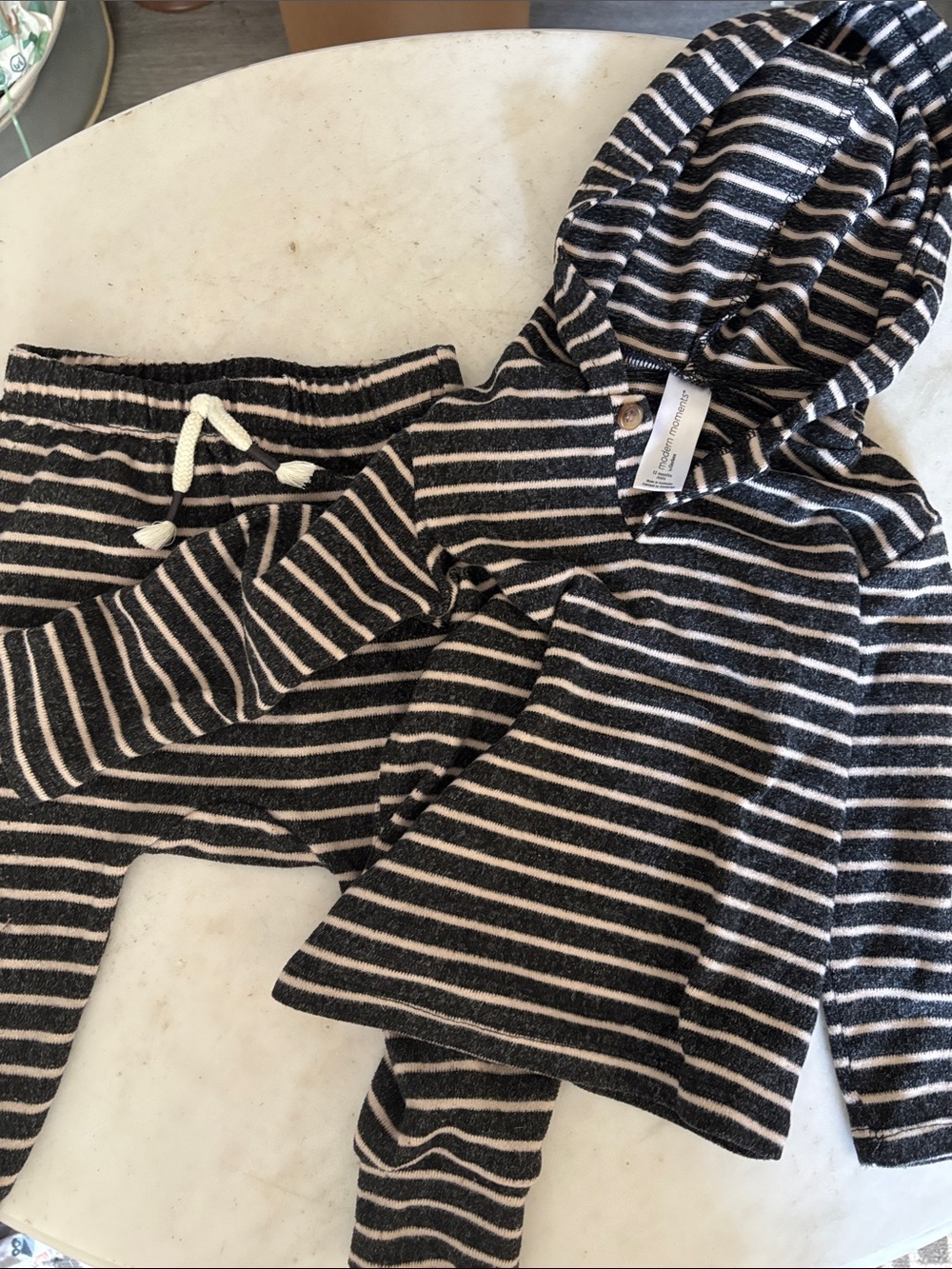 Modern Moments Striped Hooded Top - Black & Beige
